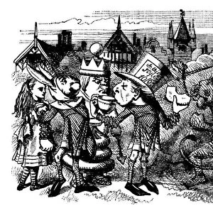Mad hatter drinking tea illustration, (Alices Adventures in Wonderland)