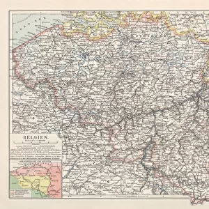 Map of Belgium, lithograph, published in 1897