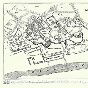 Map of The Residency, Lucknow during the Indian Rebellion, or Sepoy Mutiny of 1857, Victorian military history