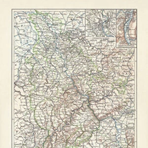 Map of Rhine Province (Prussia, Germany), lithograph, published in 1897