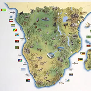 Map of Southern Africa, with illustrations showing distinguishing features