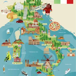 Cartoon Map of Italy Print Cartoon Map of Italy Print