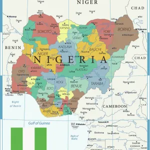 Carte colorée du Nigeria avec le drapeau.