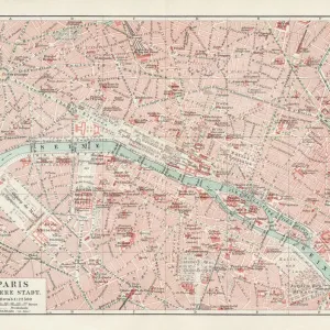 Map of Paris 1900 Meyers Hand-Atlas Print
