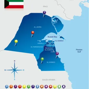 Fine Art Storehouse Print: Map of Kuwait (Map Illustrations)