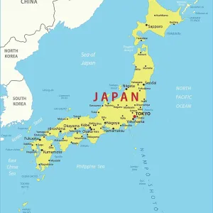 Coloured Map of Japan Print (Reference Maps) Coloured Map of Japan Print (Reference Maps)