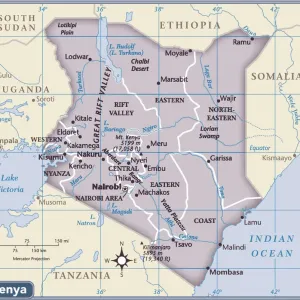 Mapa del país de Kenia.