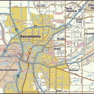 Karte der Umgebung von Sacramento im kalifornischen Bundesstaat Kalifornien