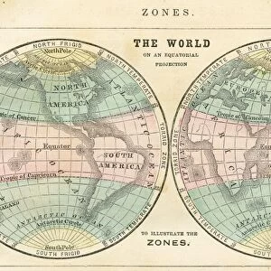 Map of the world in zones 1856