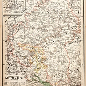 Map of Wurttemberg, historical German territory