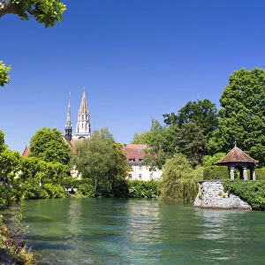 Minster of Our Lady with Lake Constance in the front and the Pavilion of Dominicans Island, Konstanz, Baden-Wuerttemberg, Germany
