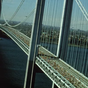 NYC Marathon Runners On Bridge