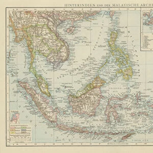 Old chromolithograph map of India and Malay Archipelago