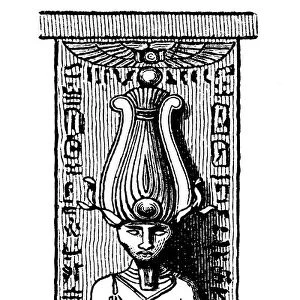 Old engraved illustration of Pillar with carving of Osiris at Medinet Habu