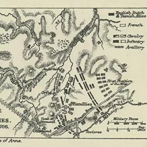 Old engraved map of Battle of Ramillies (23. 05. 1706) - battle of the War of the Spanish Succession