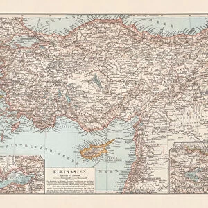 Old topographic map of Asia Minor (Turkey), lithograph, published 1897