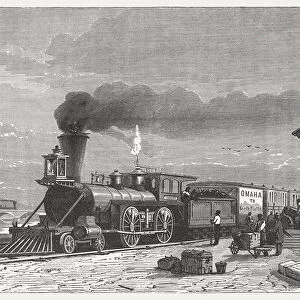 Omaha (Nebraska), Union Pacific Railroad, wood engraving, published in 1865