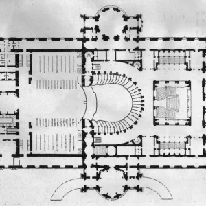 Paris Opera House Plan Print circa 1865