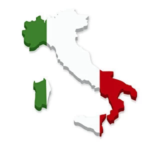 Outline and flag of Italy, 3D