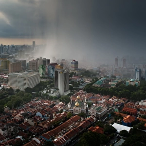 Pouring rain over Singapore city