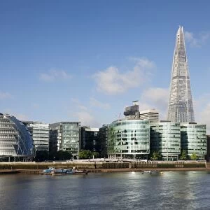 Promenade on the River Thames with City Hall and Shard skyscraper, London, England, United Kingdom