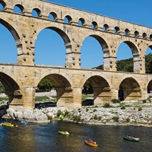 The Roman Bridge Pont du Gard and d Gardon River, Gard, France