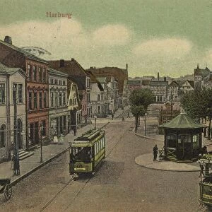 Sand Harburg, Tramway, Hamburg, Germany, postcard with text, view around ca 1910, historical, digital reproduction of a historical postcard, public domain, from that time, exact date unknown