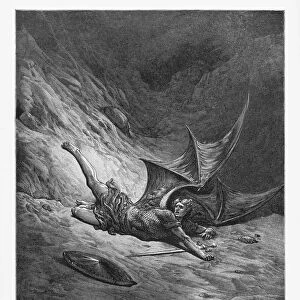 Then Satan first knew pain and writhed him to and fro Victorian Engraving, 1885