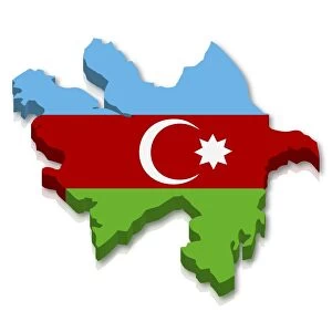 Shape and national flag of Azerbaijan, 3D computer graphics
