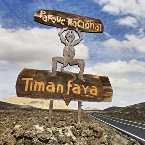 Sign for Timanfaya National Park, Lanzarote, Canary Islands, Spain, Europe