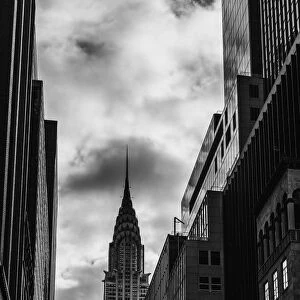 Silhouettes of New York skyline with the Chrysler Building
