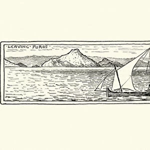 Sketch of Lateen Sail boat, Poros, Greece, 19th Century