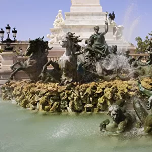 Statue at a fountain, Fontaine Des Quinconces, Monument Aux Girondins, Bordeaux, Aquitaine, France