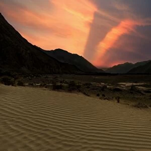 Sunset at Desert area nubra valley part of leh ladakh region, jammu and kashmir, north india