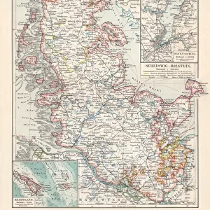 Topographic map of Schleswig-Holstein, German Empire, lithograph, published in 1897