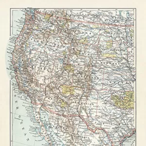 Topographic map of the United States, western states, lithograph, 1897