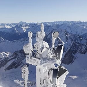Transmitter and antenna masts on Zugspitze Mountain, Wetterstein Mountains, Bavaria, Germany, Tyrol, Austria, Europe, PublicGround