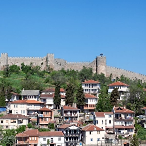 View of Ohrid old town dominated by Samuils fortress, Macedonia