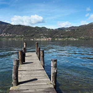 Wooden Dock On Lake Orta In Northern Italy