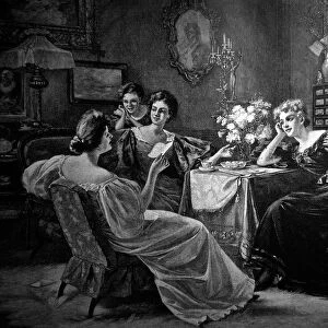 Four young women talk in the living room - 1896