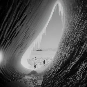 Grotto in an iceberg. Terra Nova in the distance. Taylor and Wright (Interior). January 5th 1911