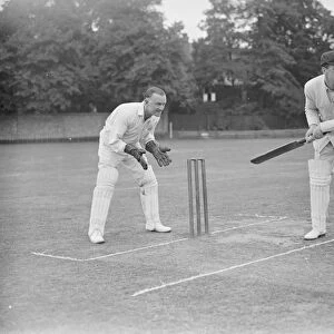 Actors versus musicians cricket at Hampstead Cricket Club Owen Nares batting, Harold