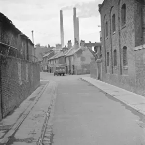 The chimneys at the cement factory on Northfleet Street in Northfleet, Kent, pour