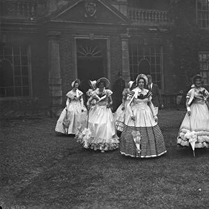 Girls in period dresses at Lullingstone Park near Eynsford, Kent. 1938