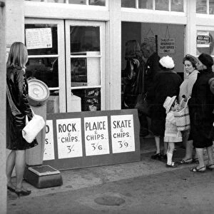 People queuing for fish and chips Margate 1966