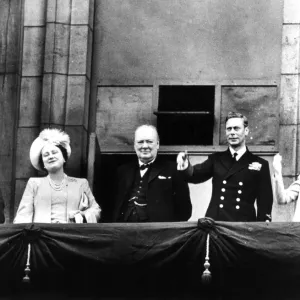 VE Day Print: Winston Churchill with the Royal Family on Buckingham Palace Balcony VE Day Print: Winston Churchill with the Royal Family on Buckingham Palace Balcony