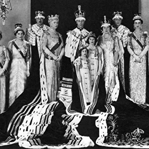 The Royal Family pose in full robes and crowns, in Buckingham Palace Left to Right