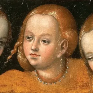 Study of Three Girls Heads, a print on panel Study of Three Girls Heads, a print on panel