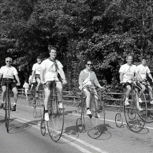 Penny Farthing Cyclists, Fowey, Cornwall. August 1992