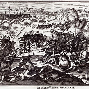 The 1683 Siege of Vienna (engraving) (b / w photo)